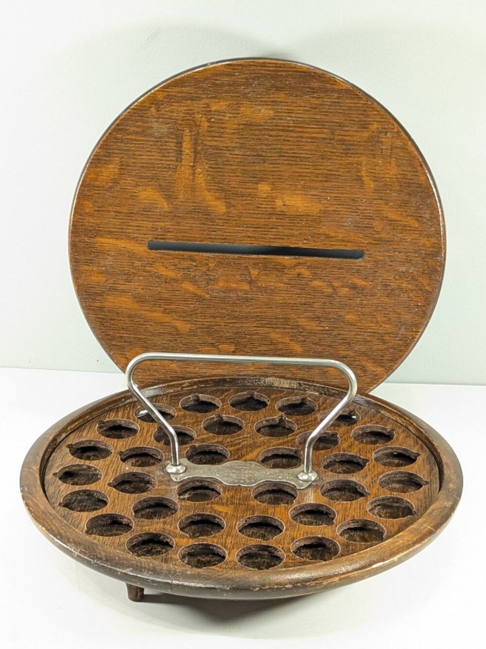 1896 Wooden Communion cup tray, Victorian Lord's Supper church caddie